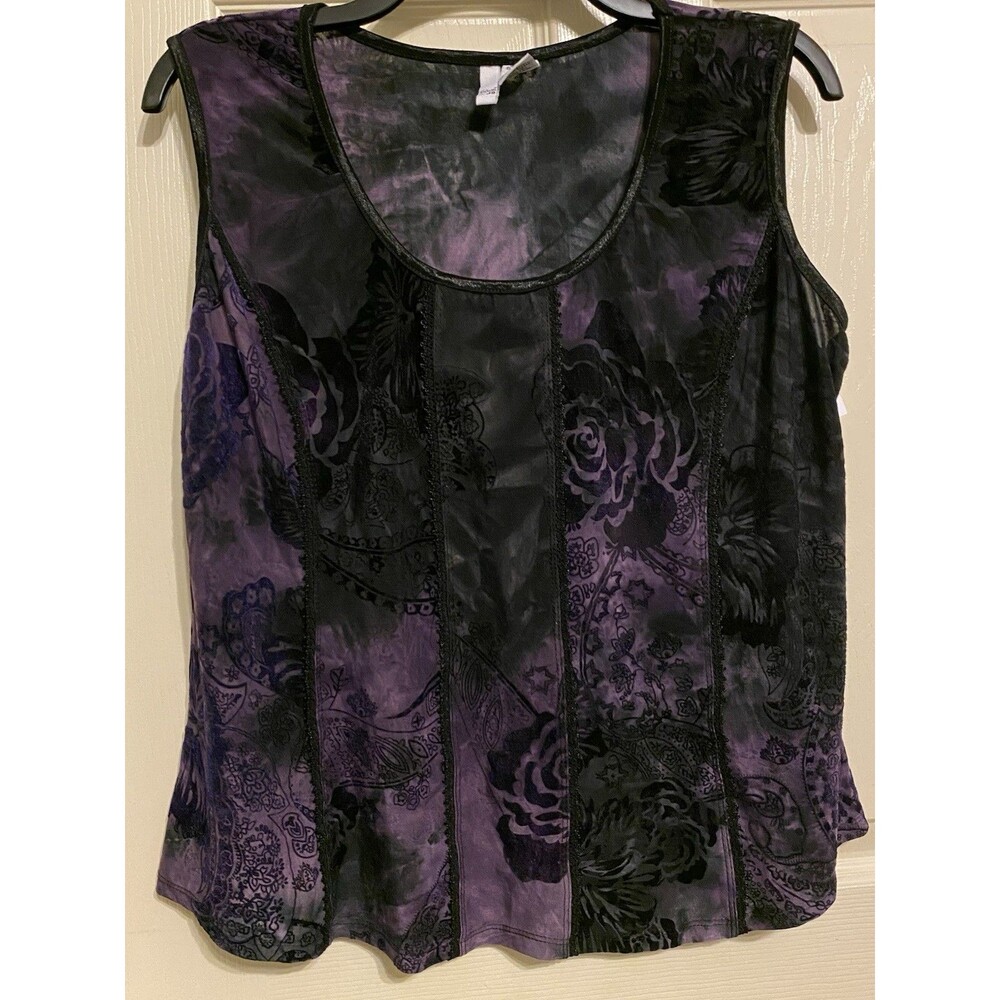 VTG Sami Jo Womens Velvet Burnout Fairy Grunge Tank Top Size XL Purple Black 90s